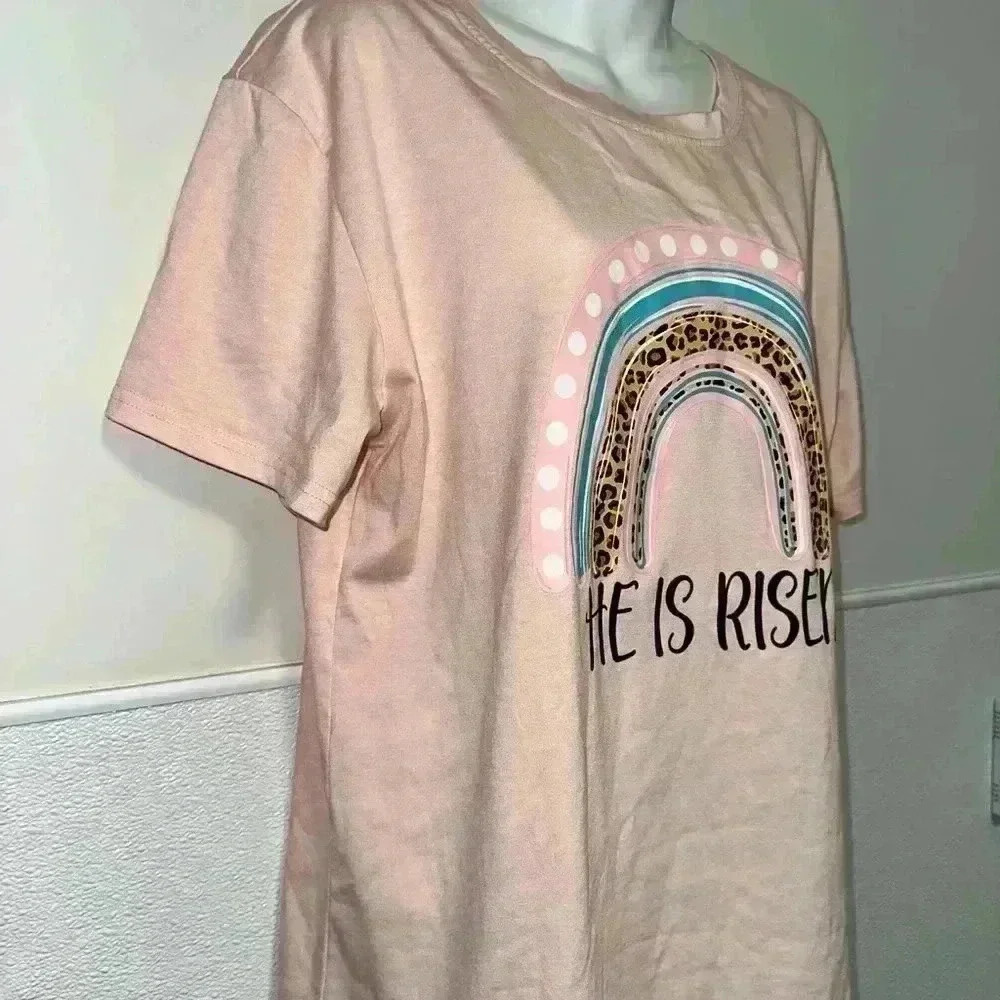 “He is Risen” Rainbow Women's Unbranded T-Shirt XL Pink Blue - Picture 5 of 10